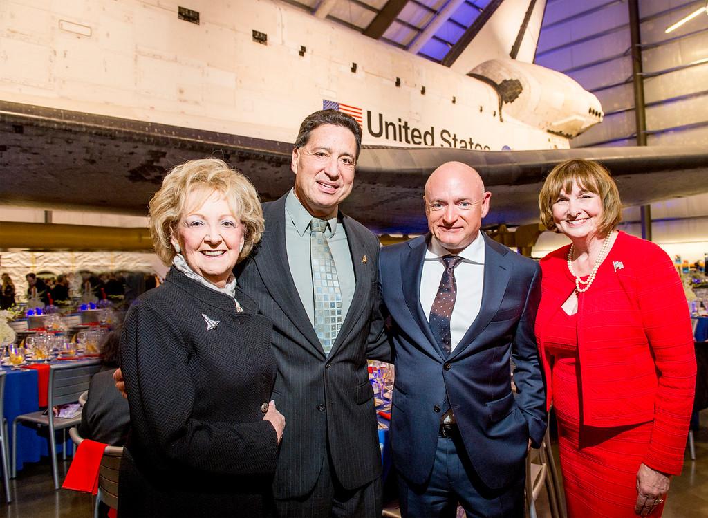 Lynda Oschin, from left, Jeff Rudolph, president/CEO of the California Science Center, NASA astronaut Captain Mark Kelly and Cheryl Craft, president of the ARCS Los Angeles Founder Chapter. “From Sputnik to Endeavour” 